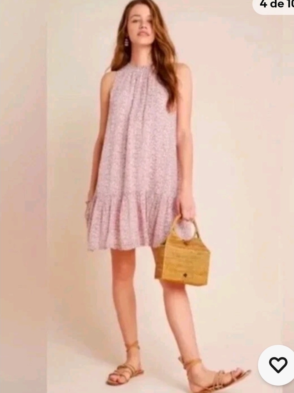 Anthropologie Natalie Flounced Tunic Dress S Peach Pink